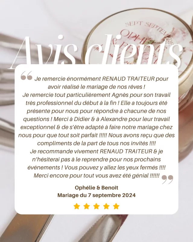 ✨Des Mariés de Septembre comblés✨

Un grand Merci à nos clients pour leur confiance et leurs beaux témoignages. Ophélie & Benoit, nous vous souhaitons beaucoup de bonheur dans cette nouvelle vie !

@les_traiteurs_de_france 
#renaudtraiteur #traiteursdefrance #wedding #mariage #traiteurmariage #bridetobe #organisationmariage #love #couple #oui